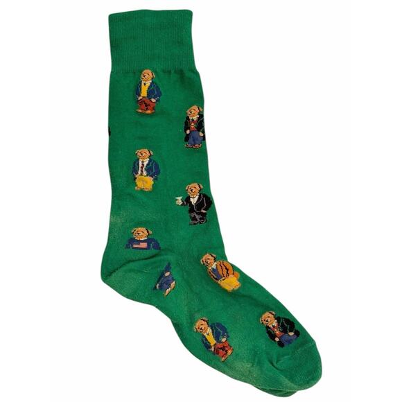 Polo Ralph Lauren Polo Bear Dress Sock Mens Sock Size 10-13 Green Preppy - Picture 1 of 3